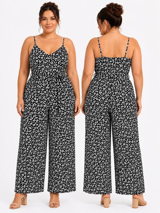 Scoop Pants - Scoop Black White Leopard Print Wide Leg Jumpsuit Medium 8-10 SS-311A